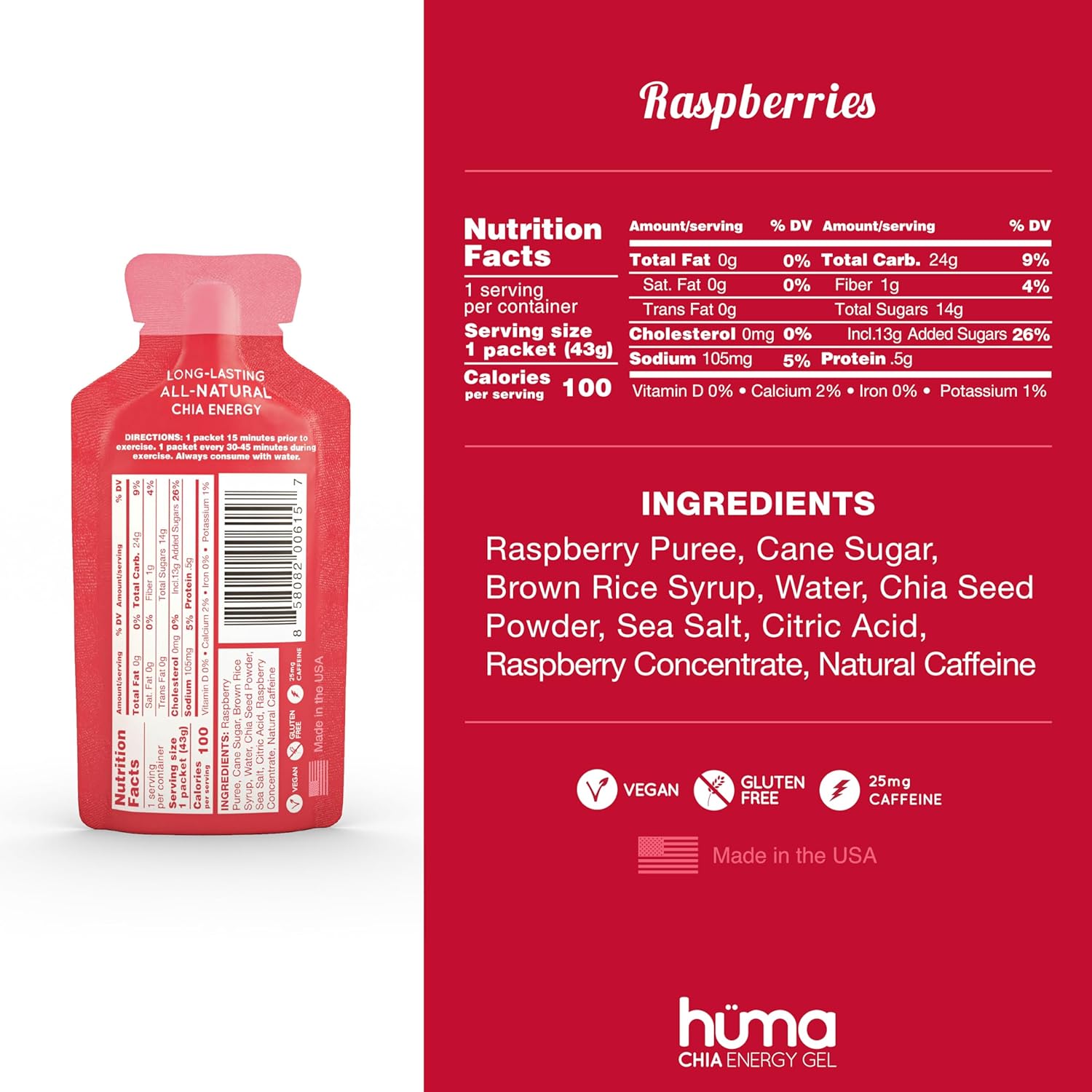 Huma Chia Energy Gel - Raspberries - 43g - Refuel.ae