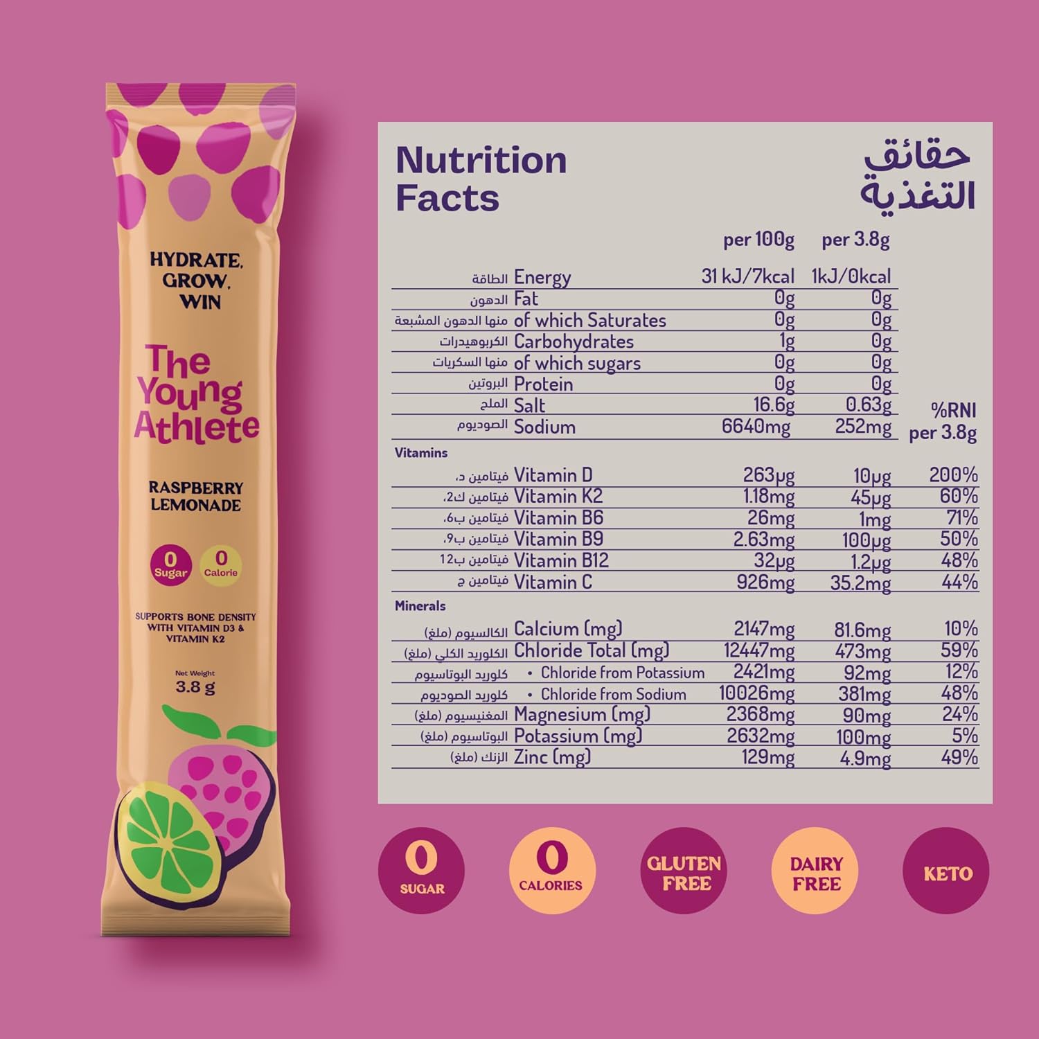 The Young Athlete Raspberry Lemonade – 15 x 3.8g - Refuel.ae