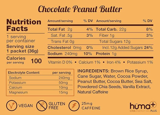 Huma Chia Energy Gel Plus Peanut Butter & Chocolate 36g