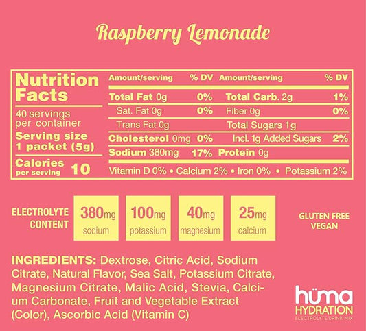 Huma  Hydration Drink Tub Raspberry Lemonade Hydration 200g