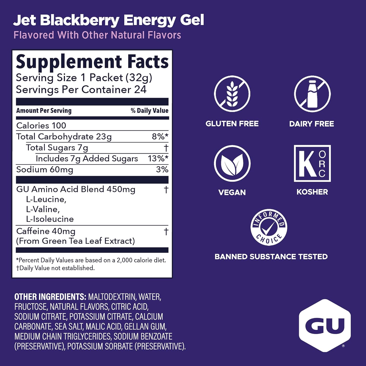 GU Energy Gel - Jet Blackberry - 32g - Refuel.ae