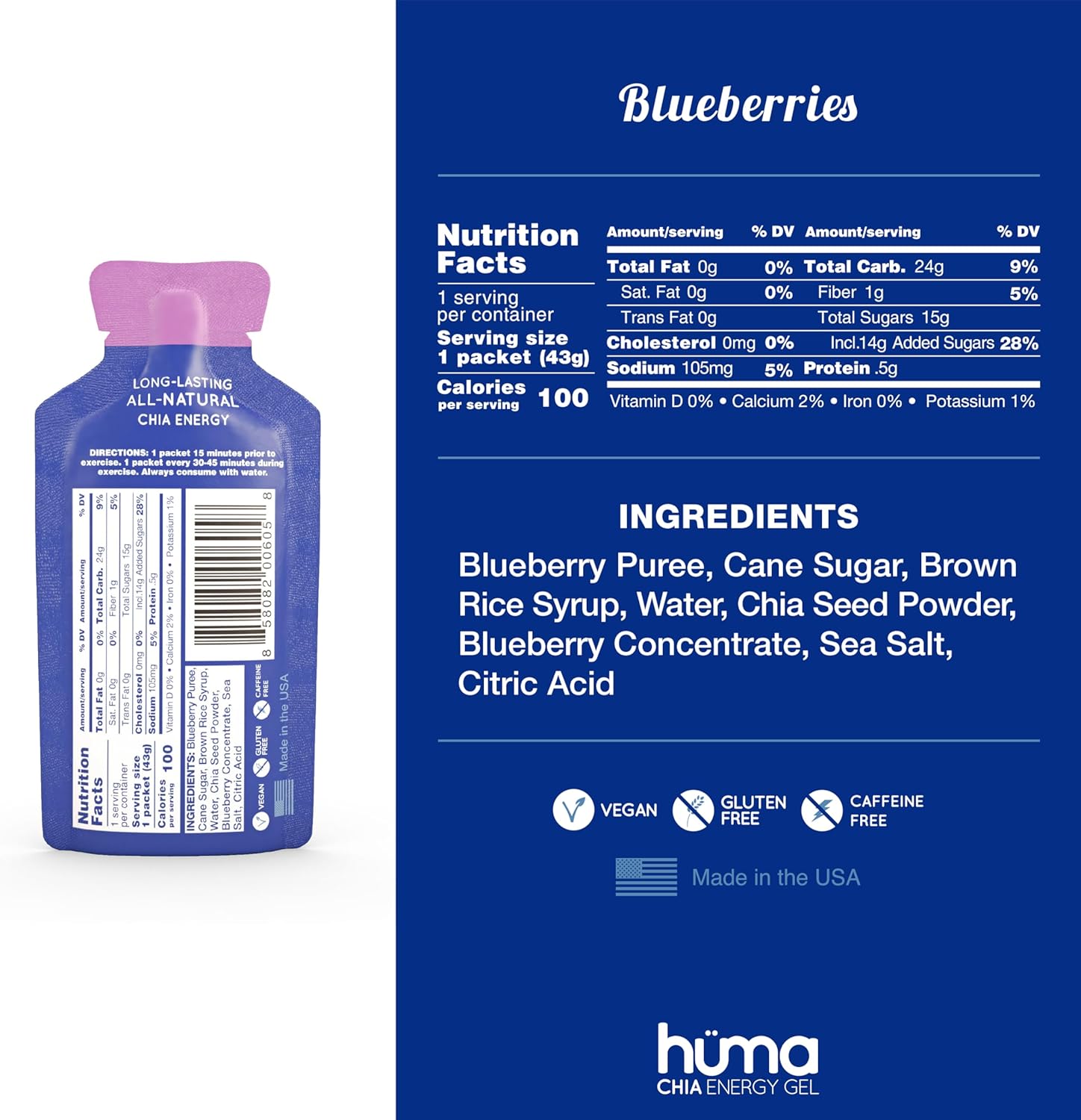 Huma Chia Energy Gel - Blueberries - 43g - Refuel.ae