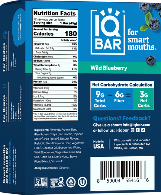 IQ BAR Wild BlueBerry Pack of 12